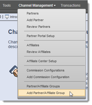 Add Partner/Affiliate Group