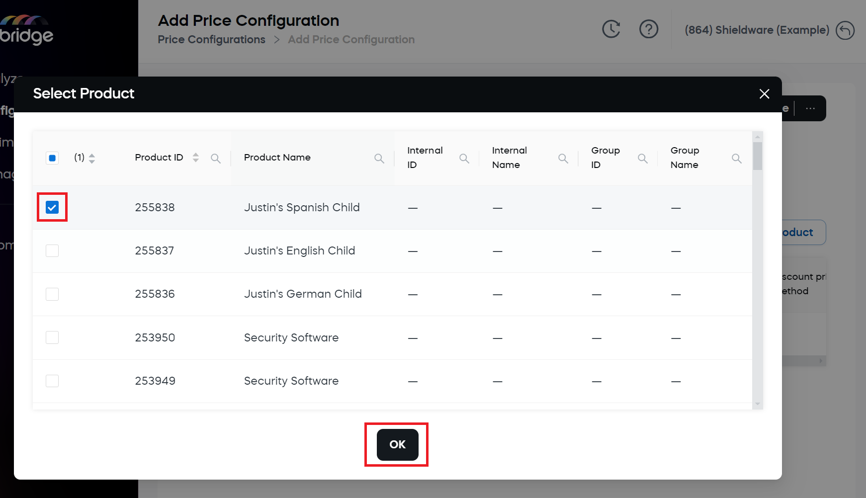 Add Price Configuration - Select Product