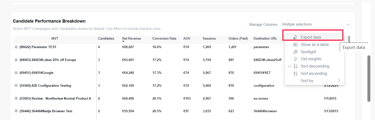 Analytics - Data Export