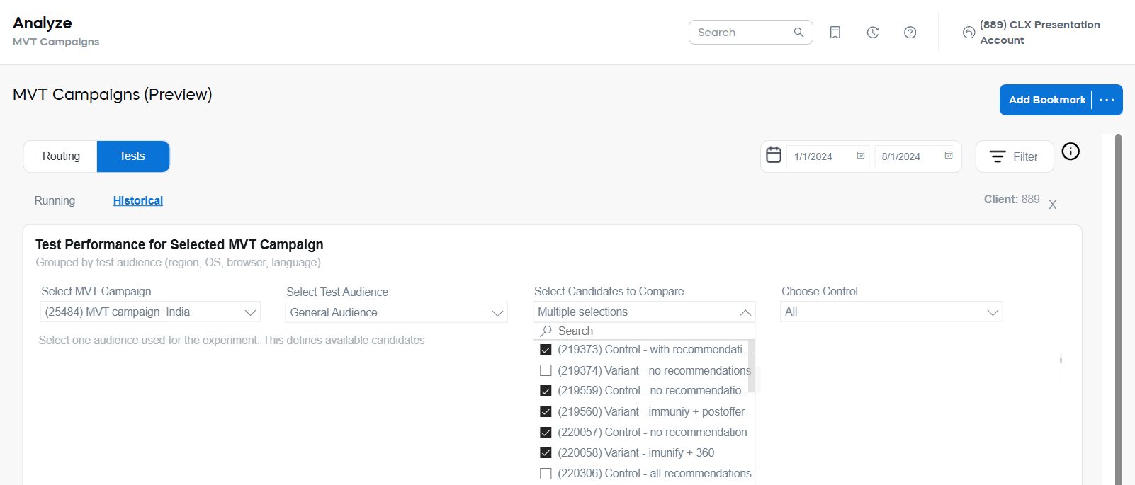 Select candidates to compare