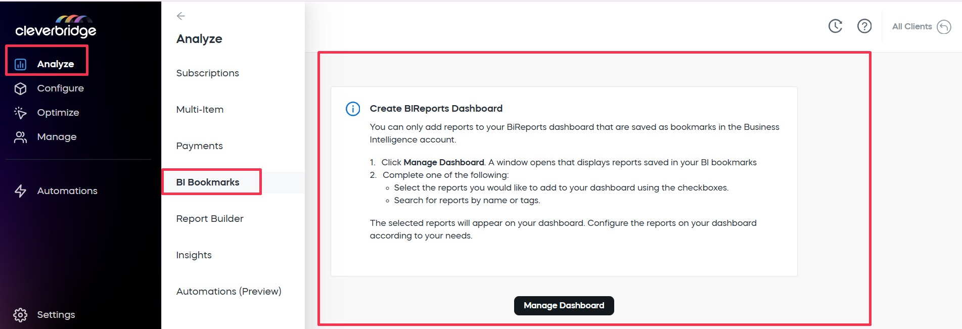 Analyze BI Bookmarks