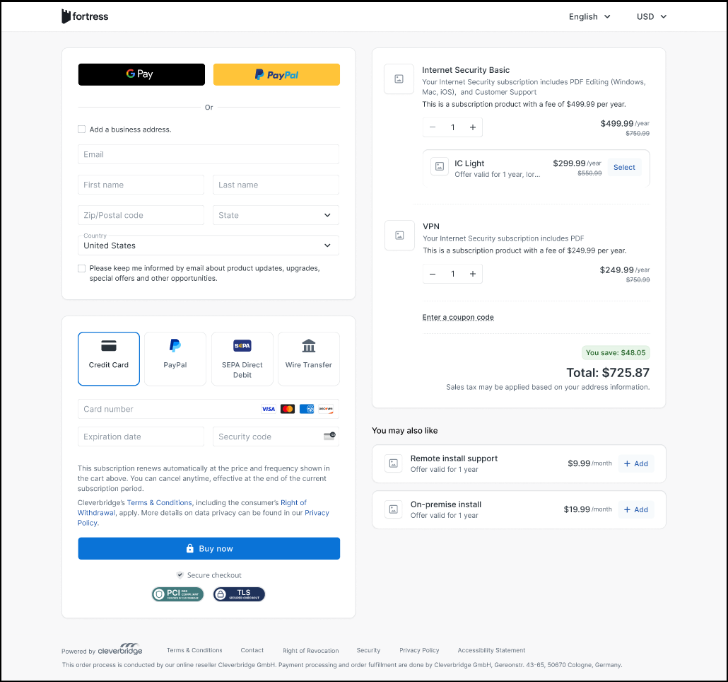 Full page storefront