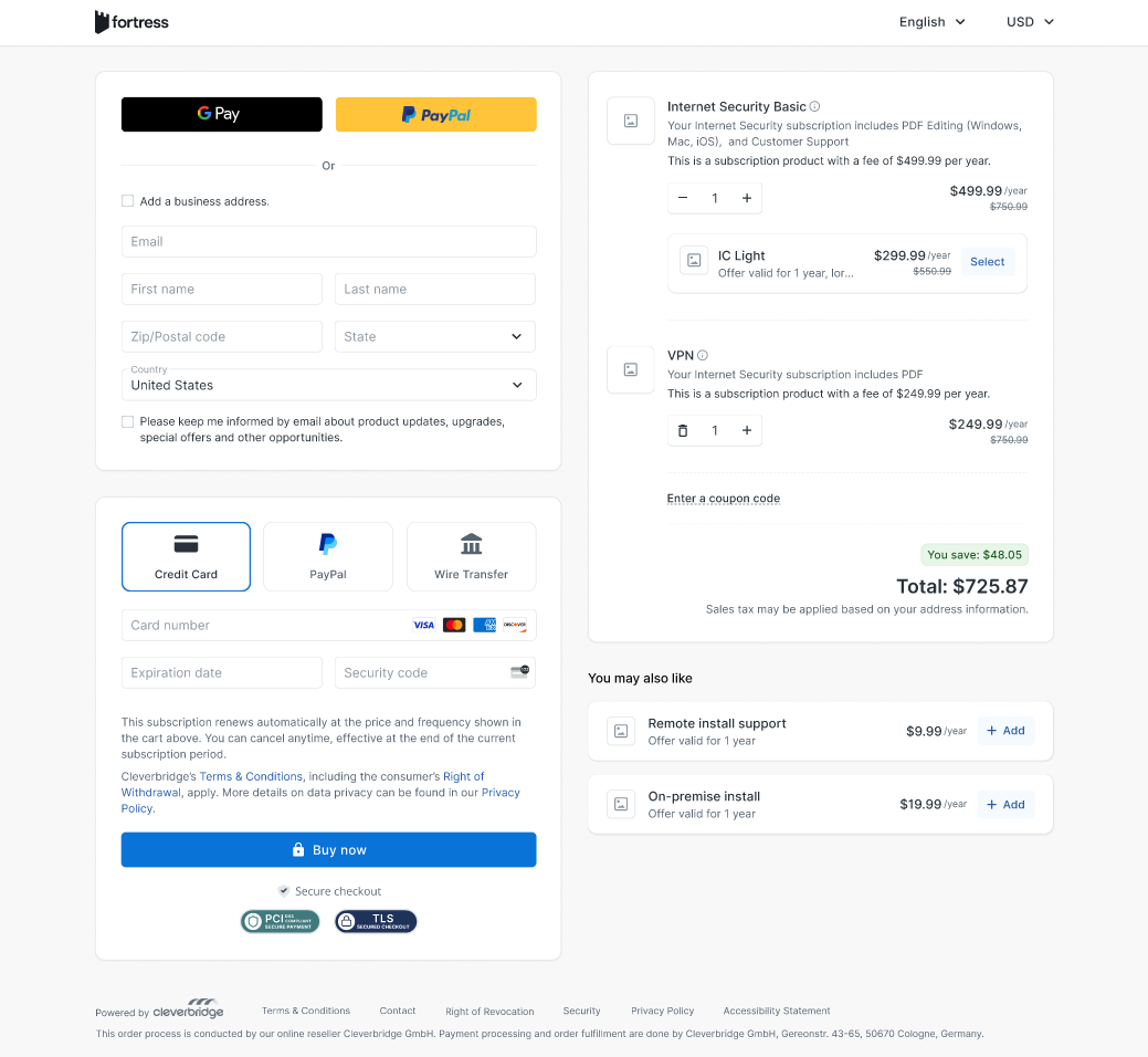 Checkout page