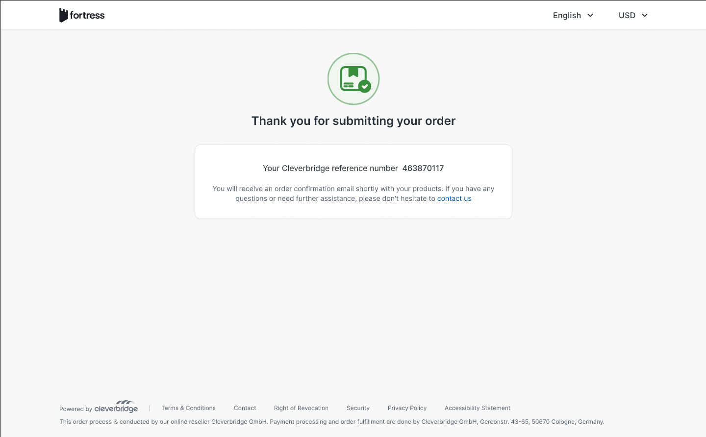 Confirmation page