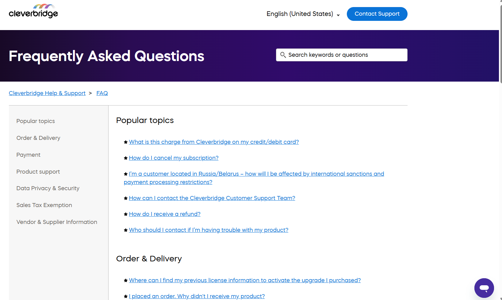 Frequently asked questions page