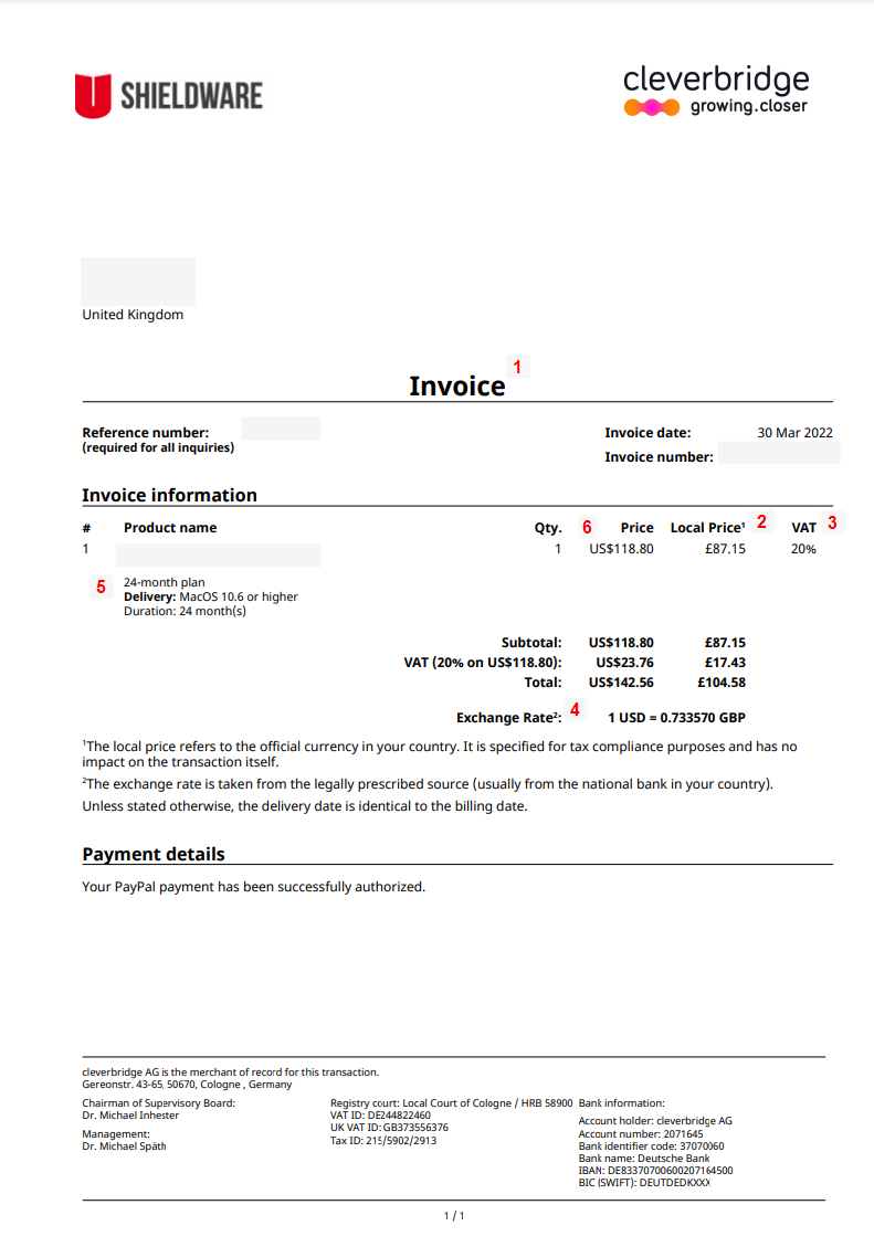 invoice cleverbridge ag