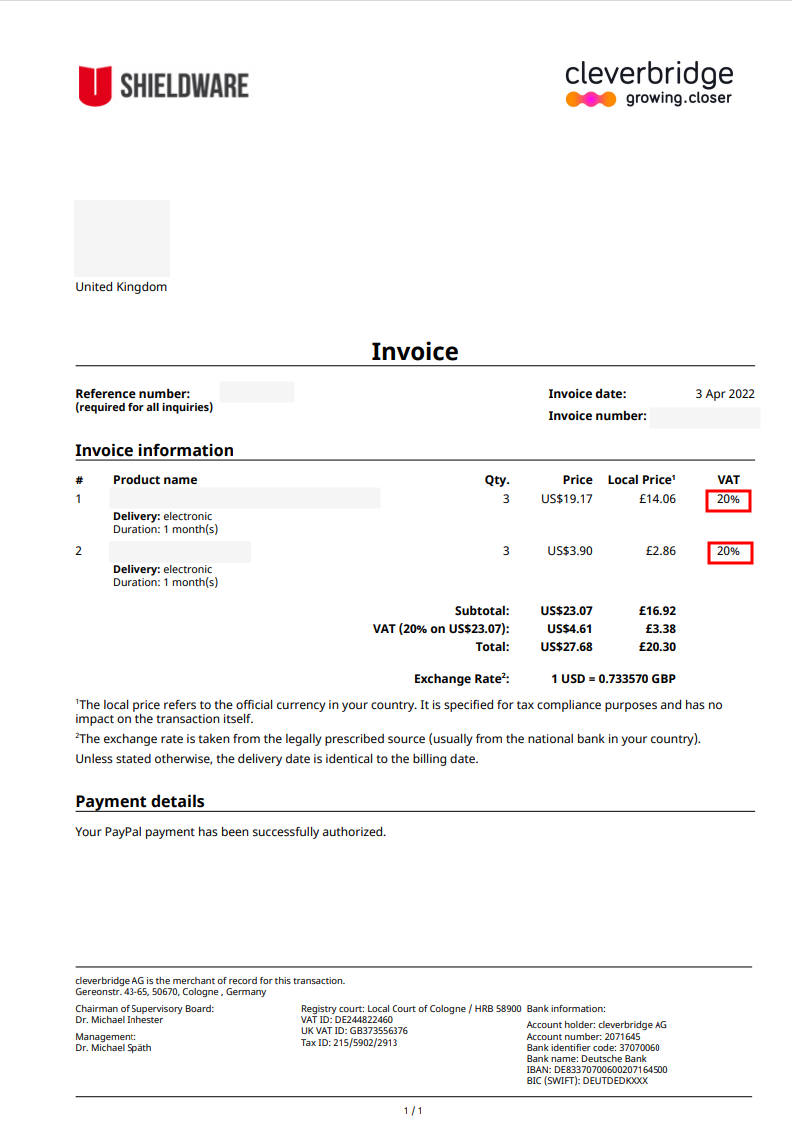 tax rate on item level