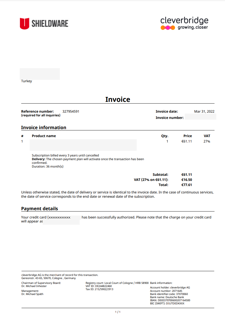 invoice turkey