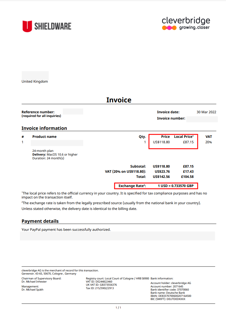 invoice uk usd