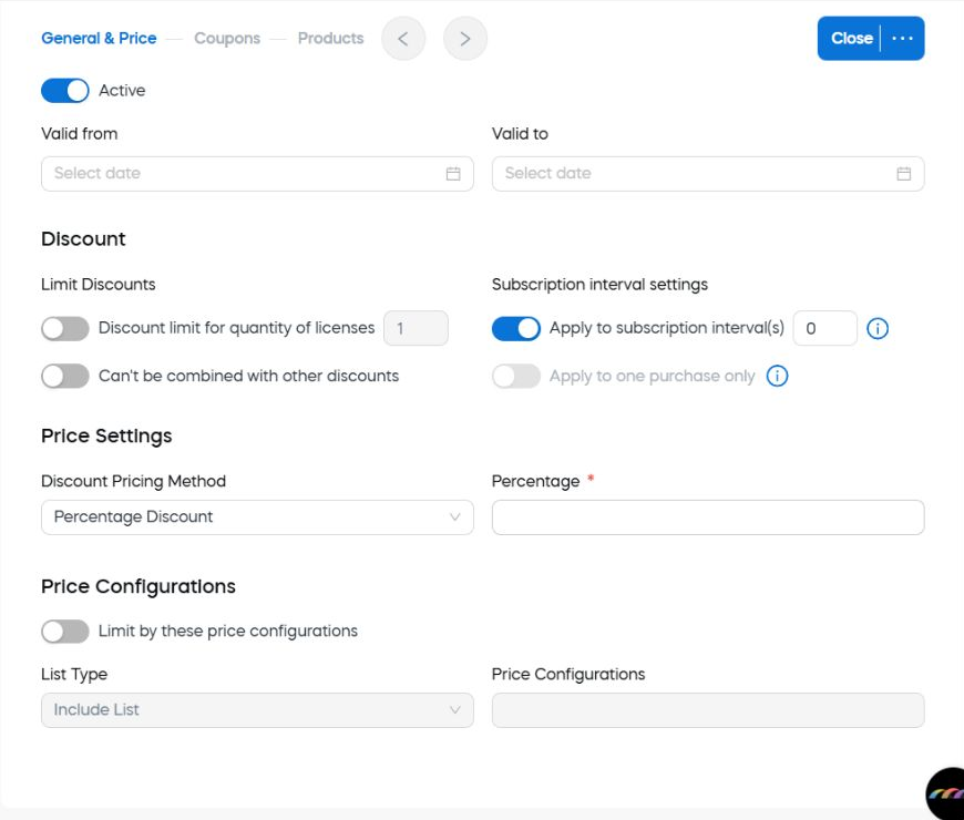 Item-level promotion price settings and price configurations
