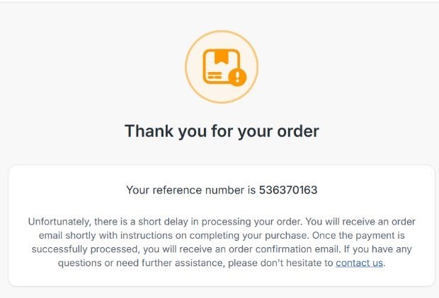 Confirmation page for an incomplete Bank Transfer via KCP payment