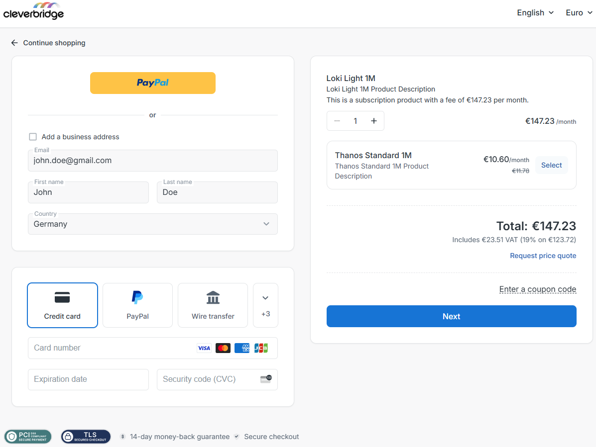 Example of prefilled customer details displayed as read-only in Checkout 2.0