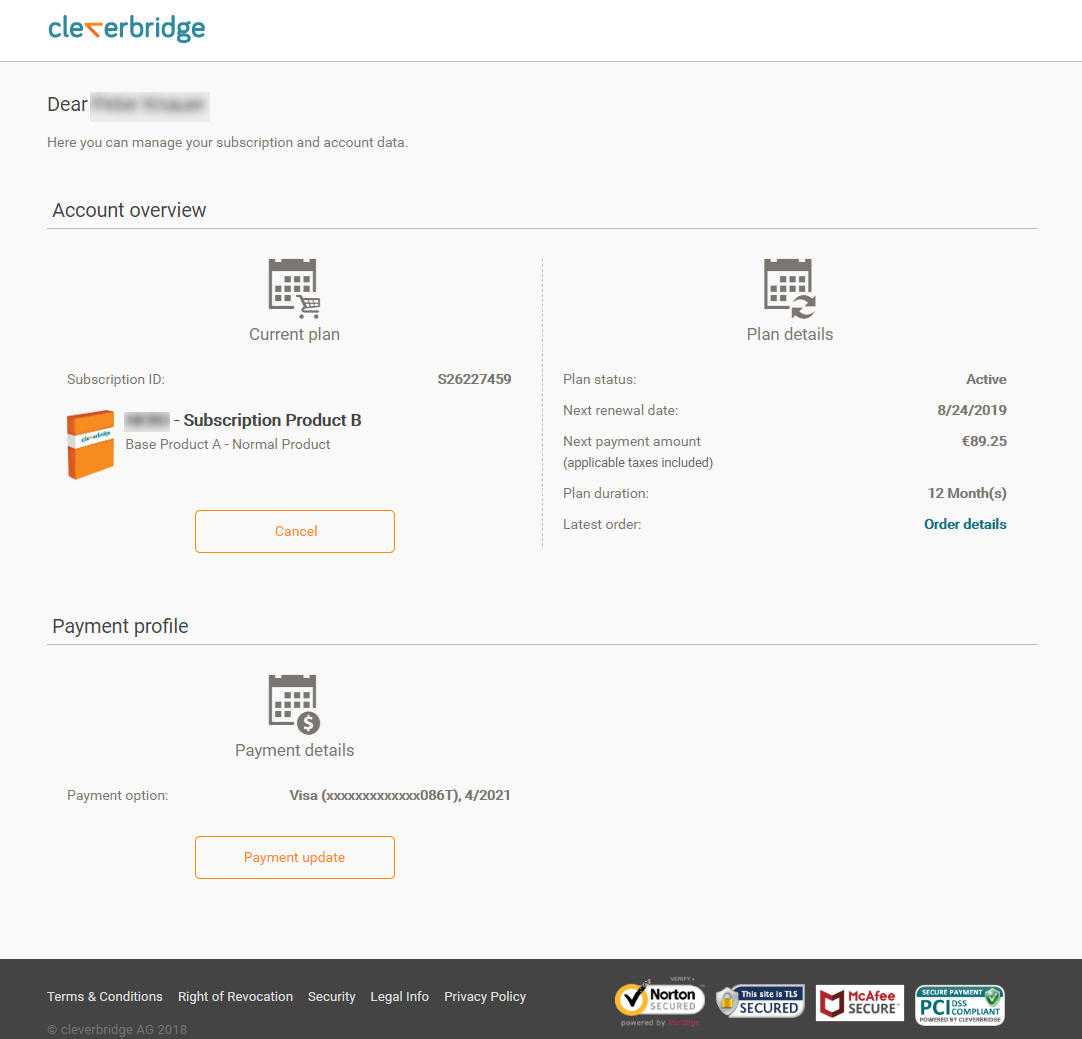 Example for a single-product plan