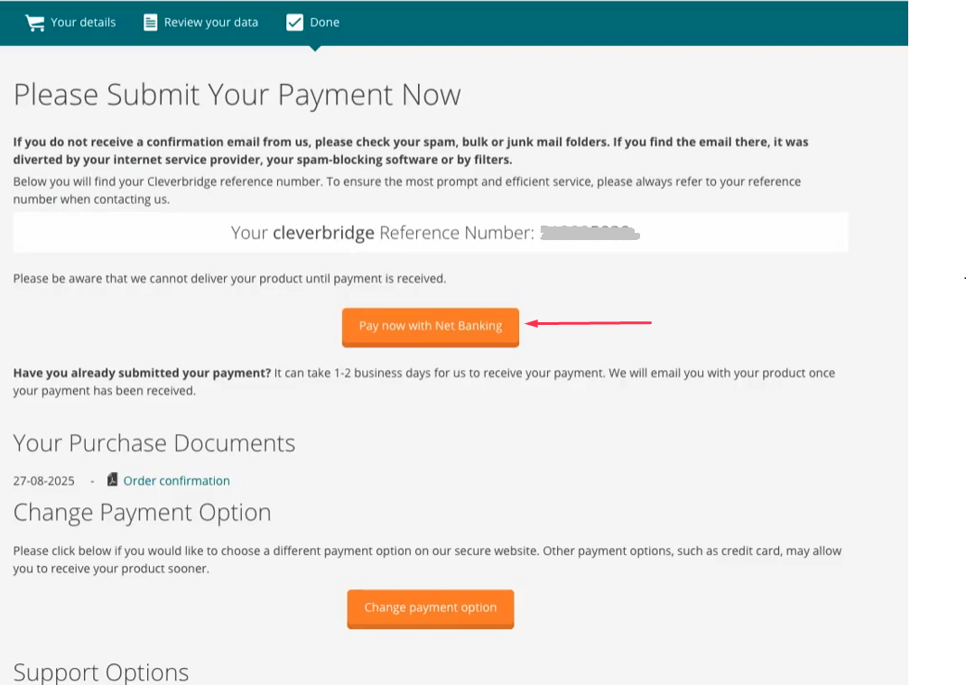 Submit a one-time Net Banking payment