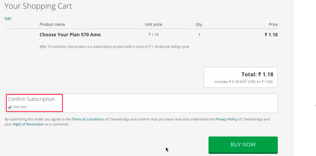 Confirm a Net Banking subscription