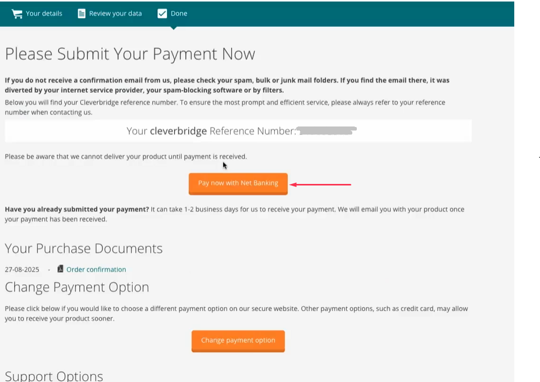 Submit a Net Banking subscription payment