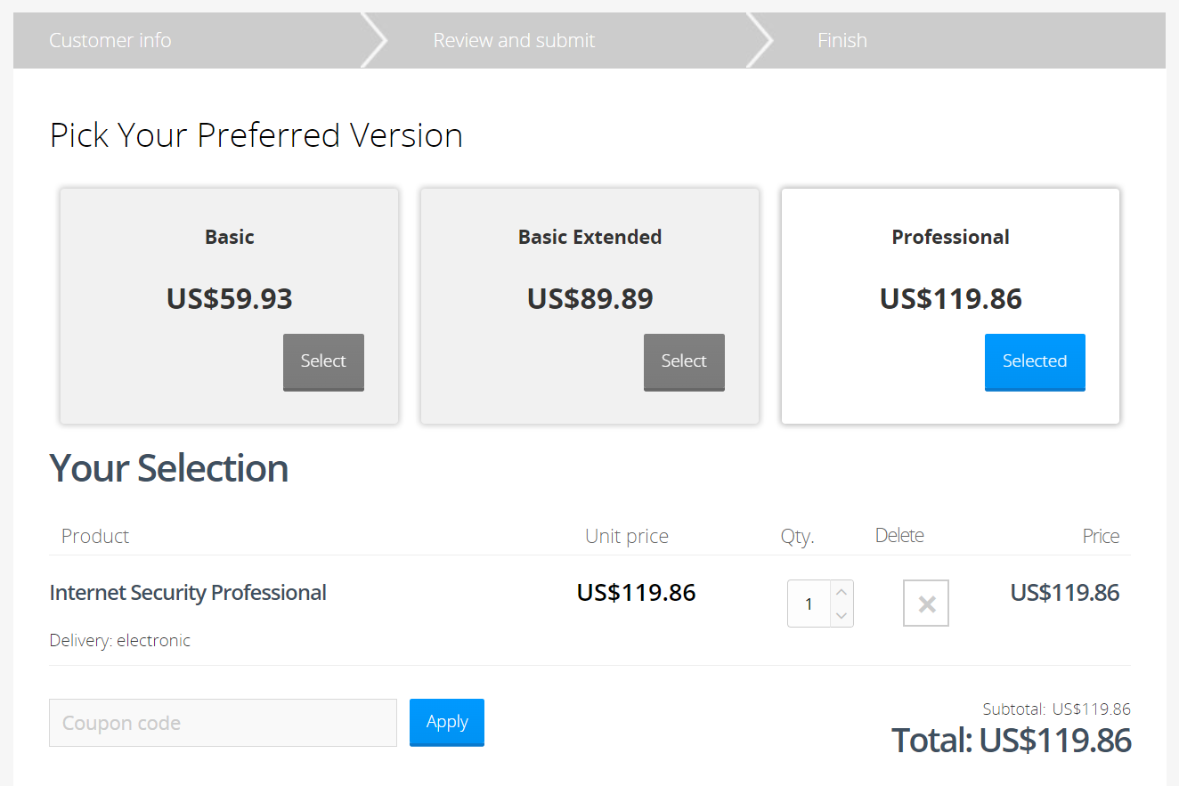 Example - product selection