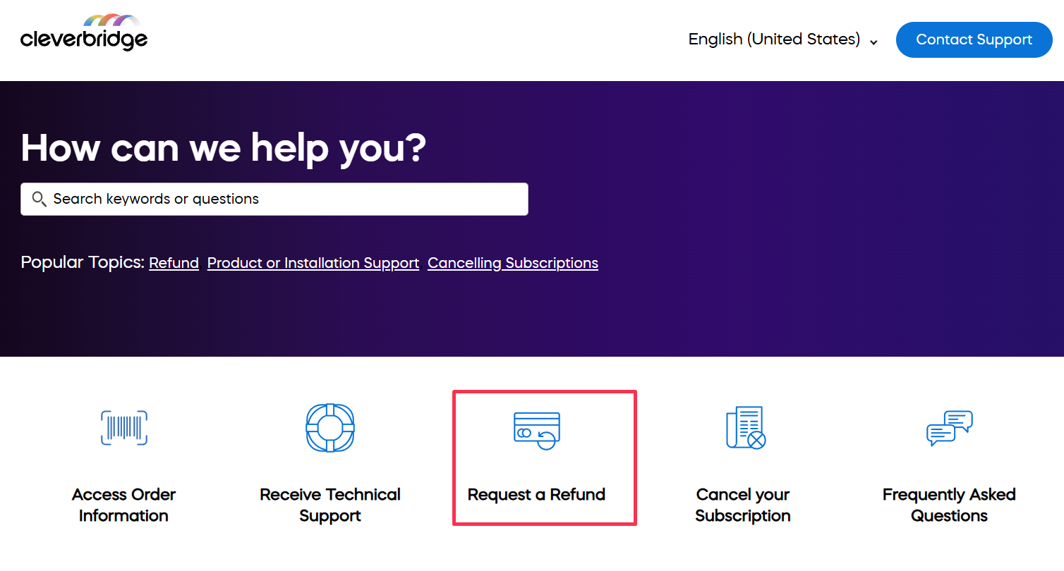 Request a refund button