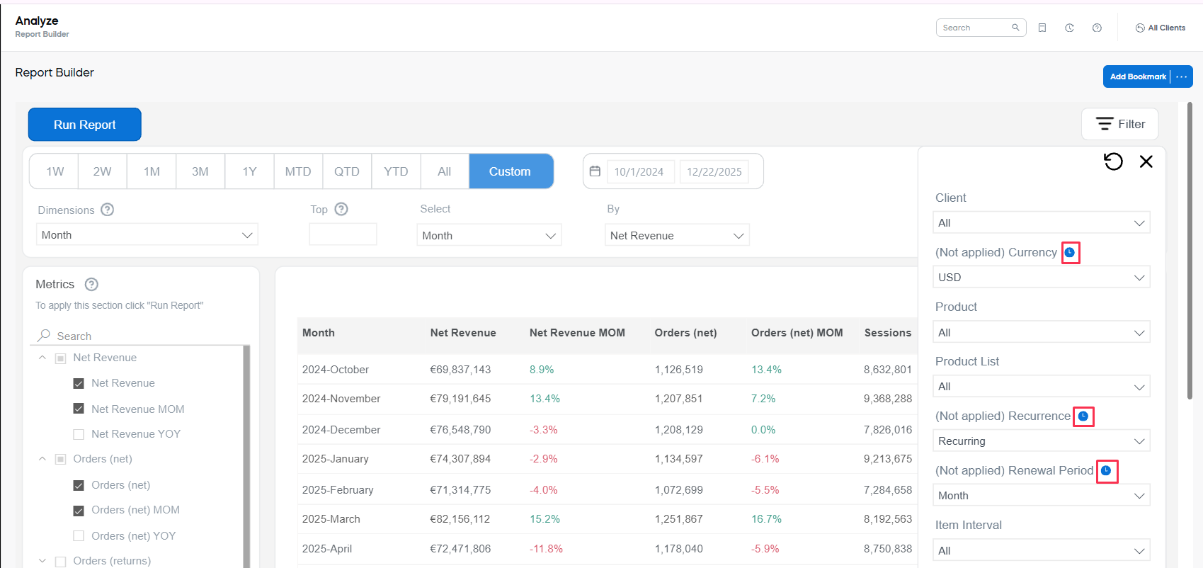 Report Builder filter not yet applied