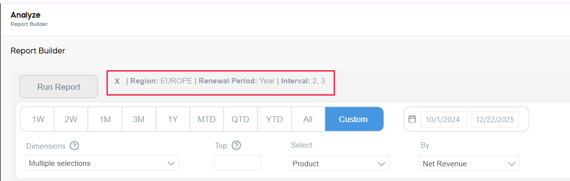 Report Builder filter applied