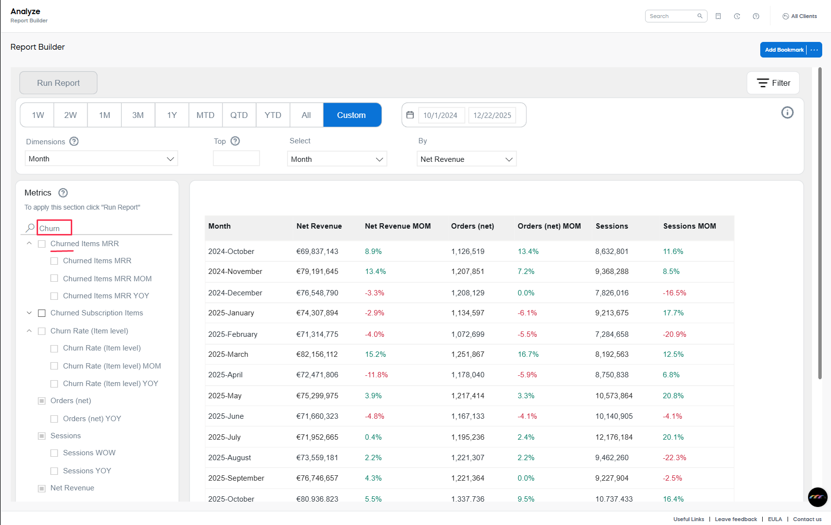 Report Builder Metric Search