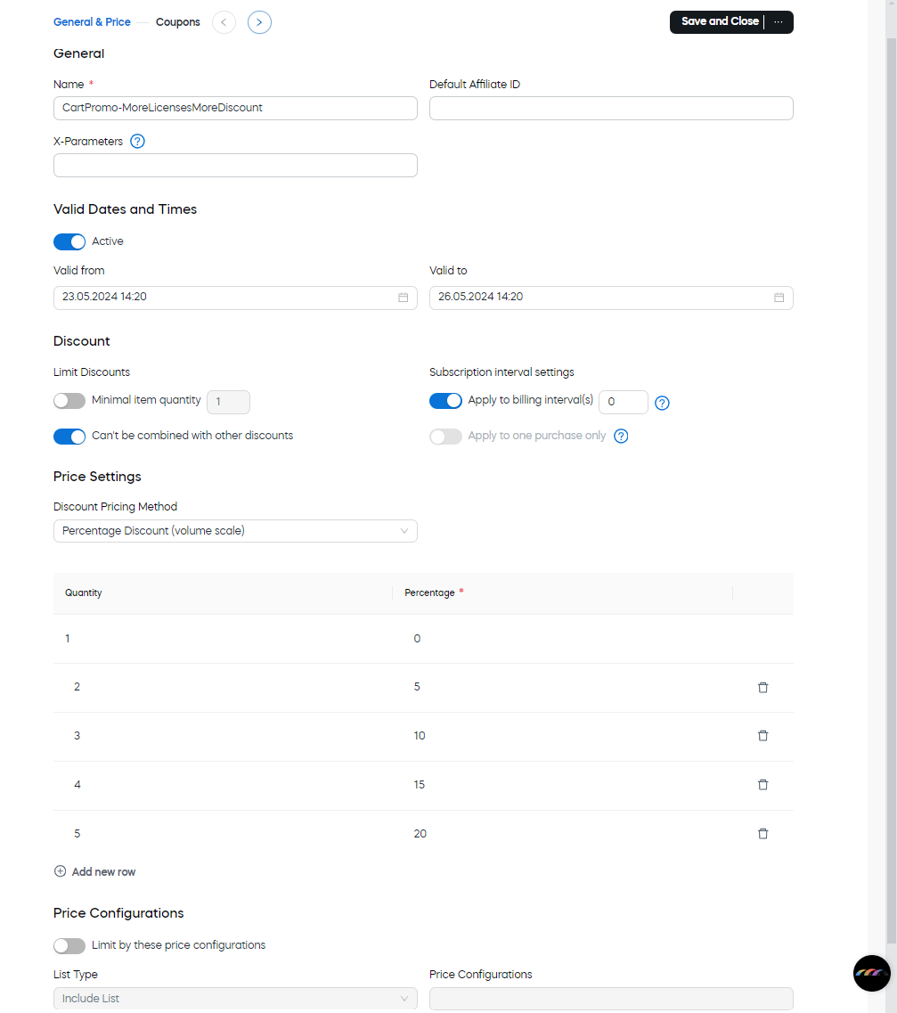 Example - cart promotion settings 3