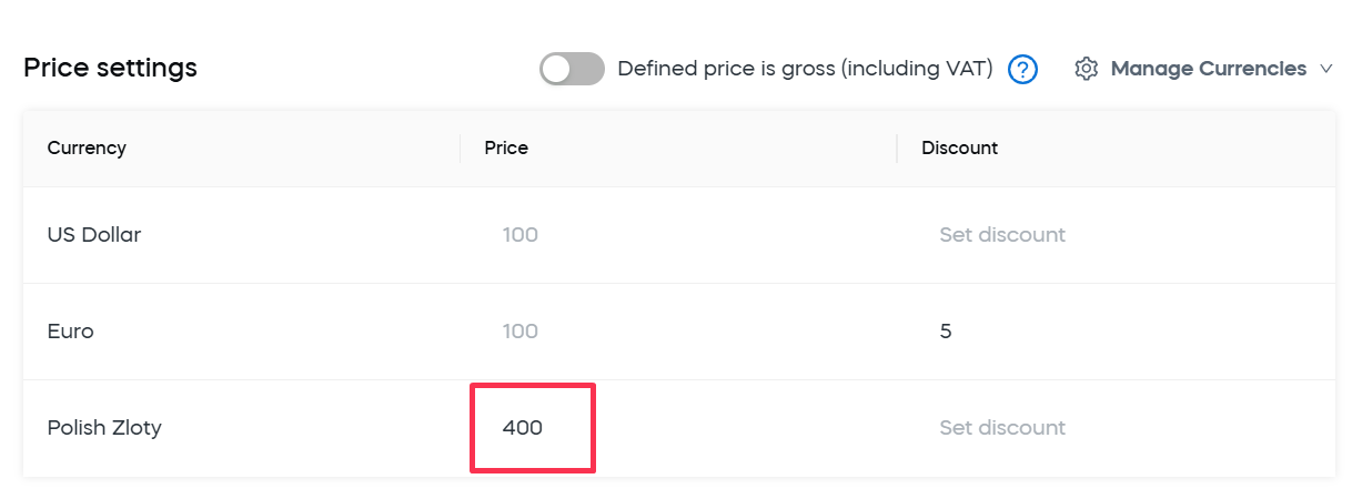 Price Settings