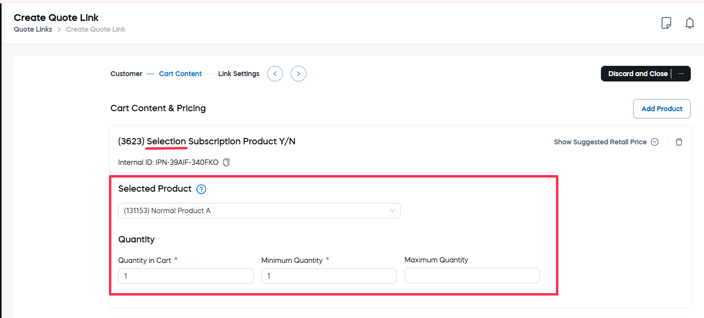 Quote - Selection Settings