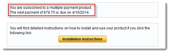 Subscription billing confirmation page