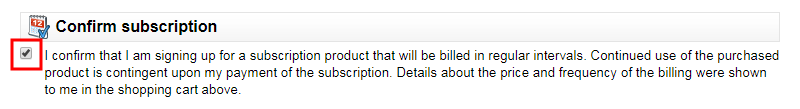 Subscription Checkout Page Confirm Subscription Checked