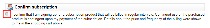 Subscription Checkout Page Confirm Subscription Unchecked