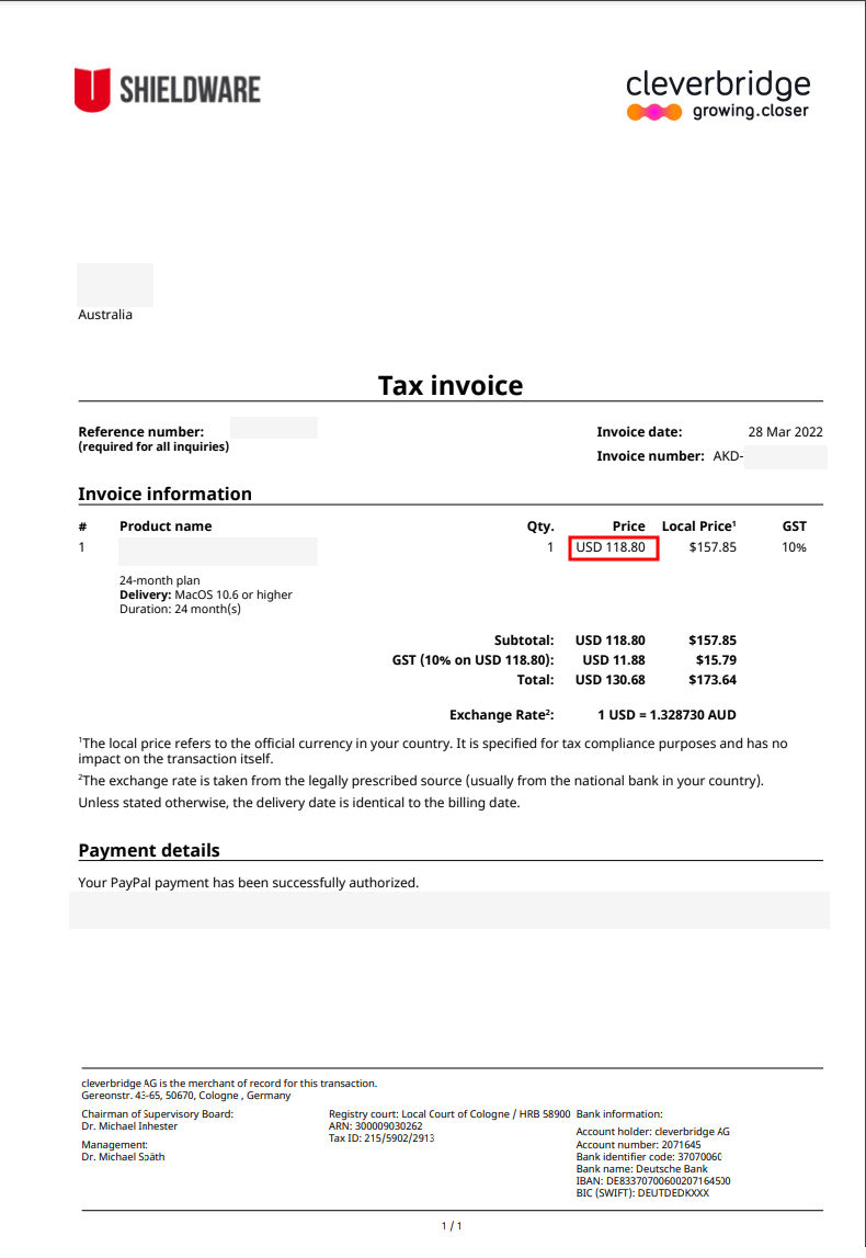 invoice australia