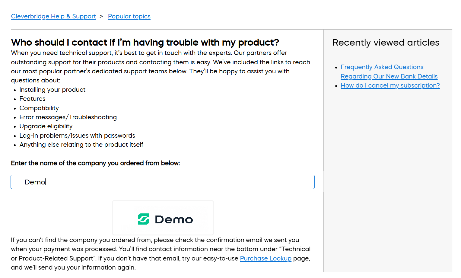 Technical support page