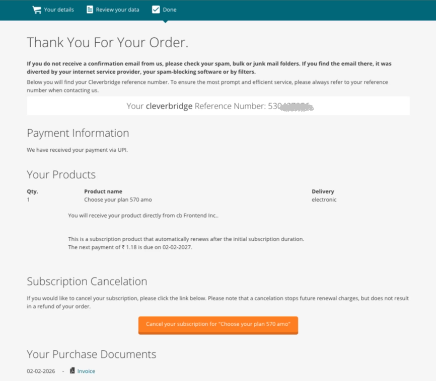 UPI Subscription Confirmed