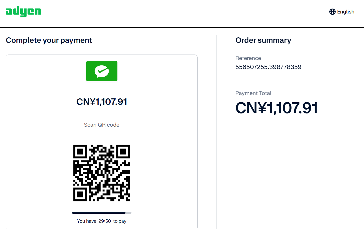 Scan the timed QR code to authorize the payment with WeChat Pay