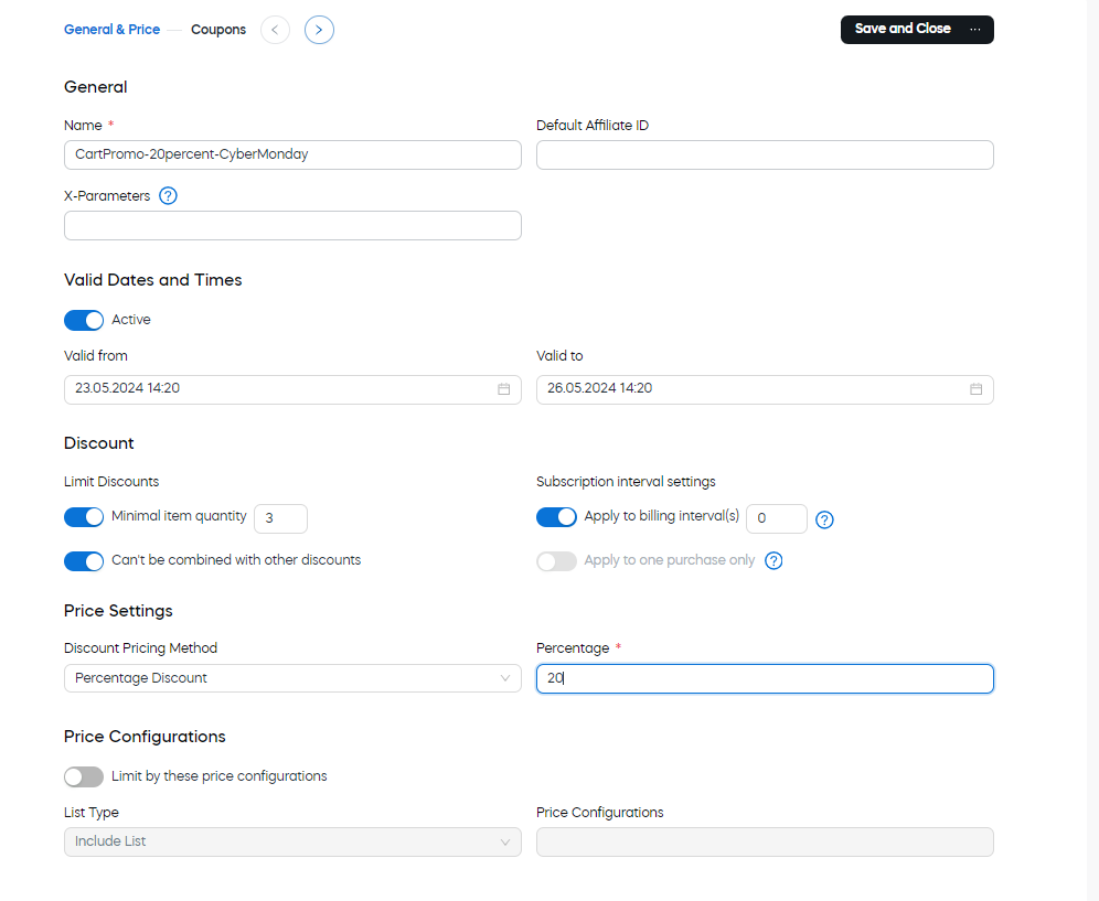 Example of setting up a cart promotion