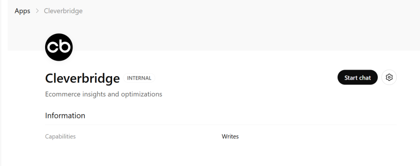 The Cleverbridge app page in ChatGPT with the Start chat button