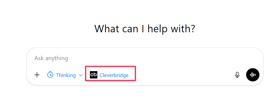 The ChatGPT message composer showing Cleverbridge enabled