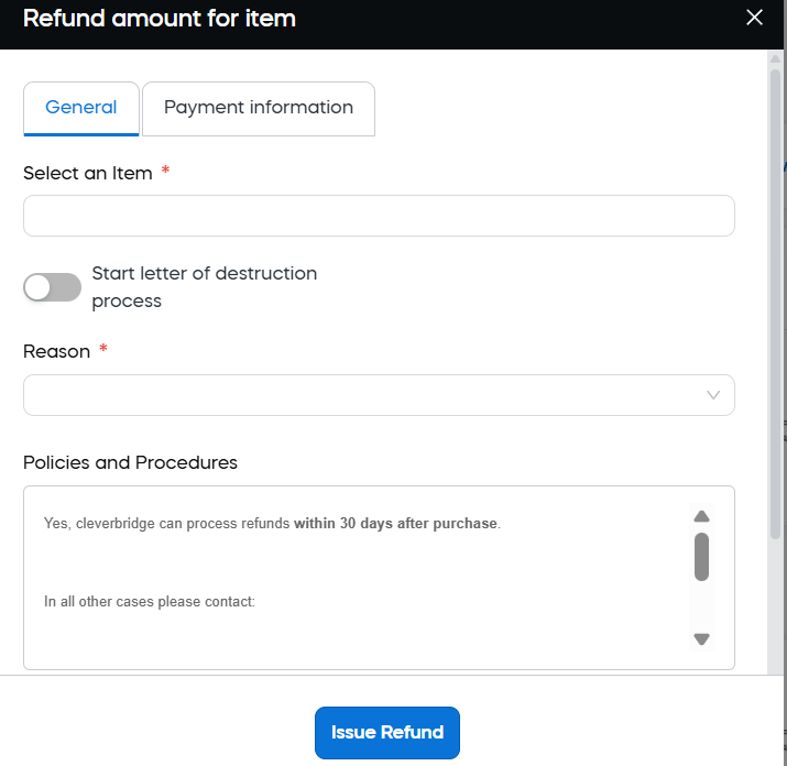 Refund amount for item