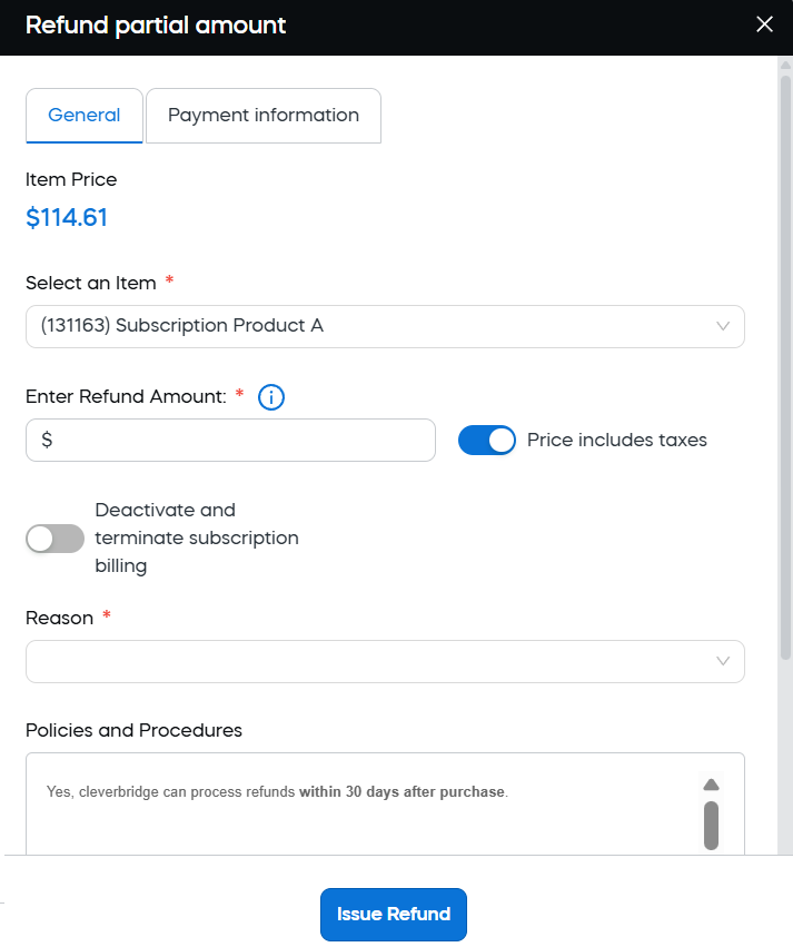 Refund partial amount