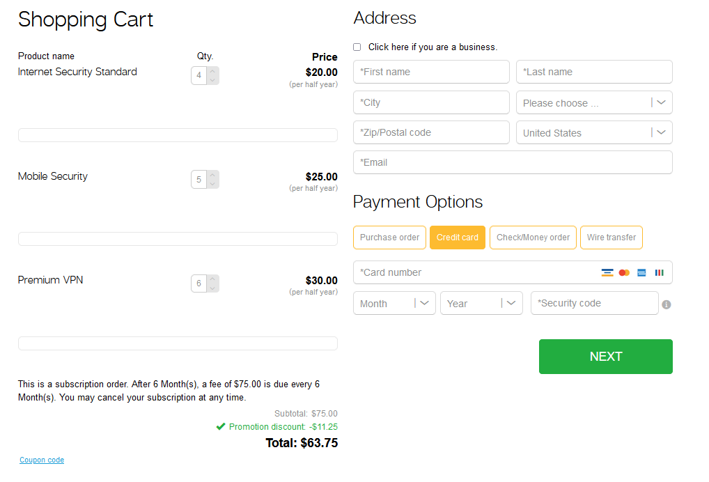 Cart promotion with percentage discount example in the checkout