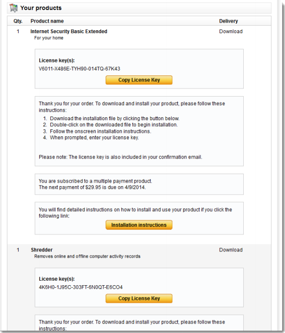 copy license key sample output