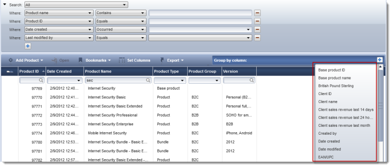 searches group by column